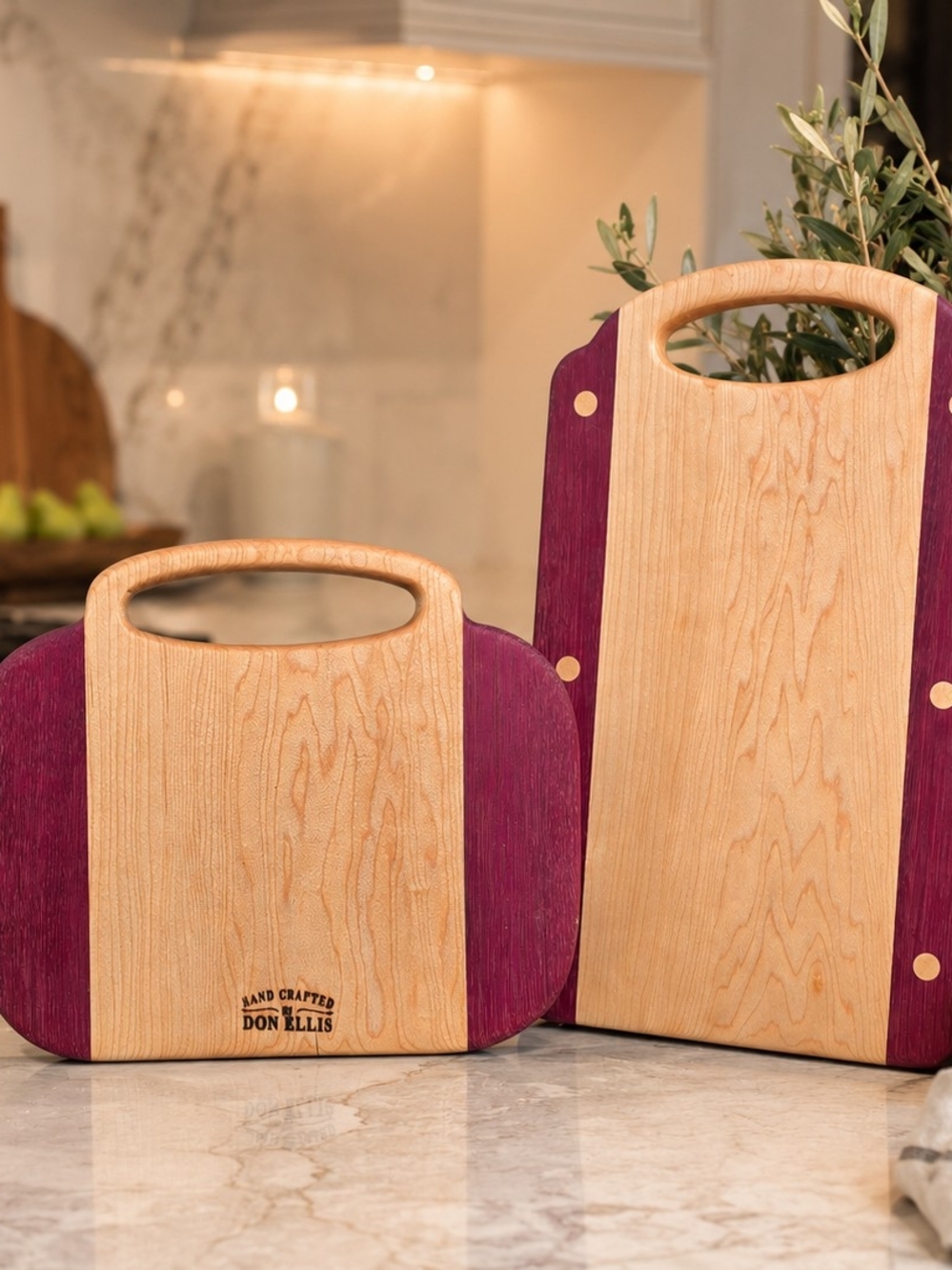 Handcrafted Purple Accent Wood Cutting Board - Set